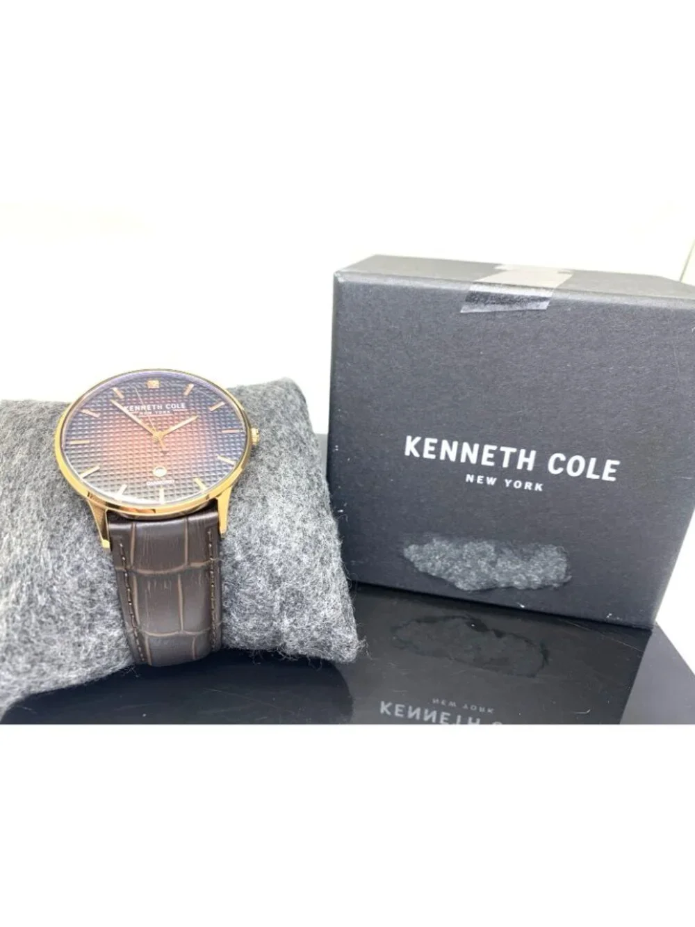 Kenneth Cole Men's Watch Brown Dial Rose Gold Tone Case Leather Strap 42mm